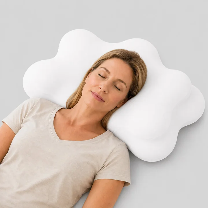 CoveCradle Neck Align Pillow — a back sleeper resting with head level and neck supported